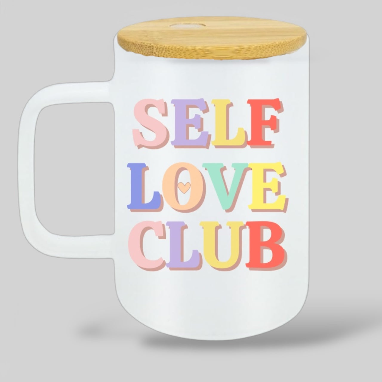 Self Love Club Frosted Glass Mug with Bamboo Lid & Straw – Multi-Color