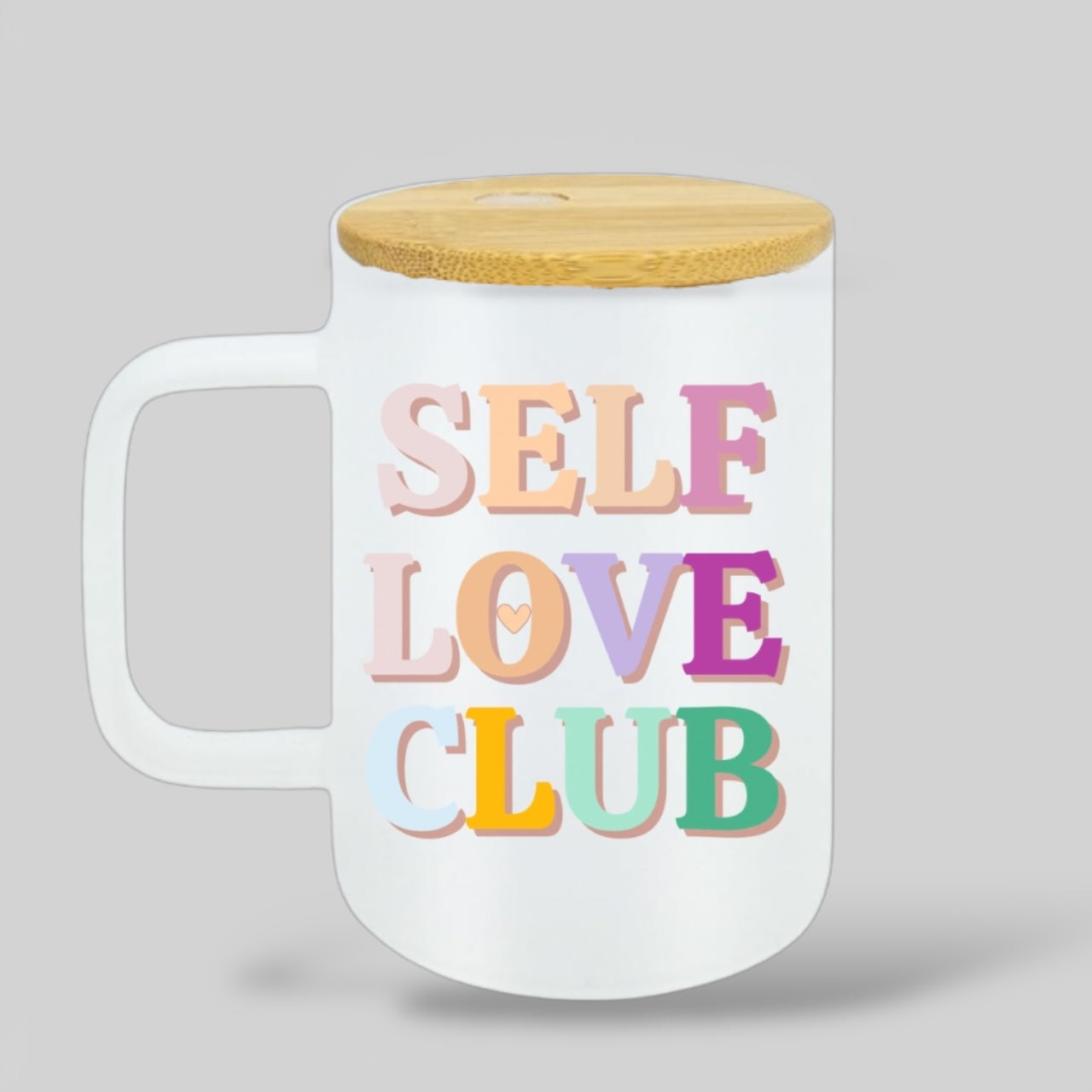 Self Love Club Frosted Glass Mug with Bamboo Lid & Straw – Bright-Color