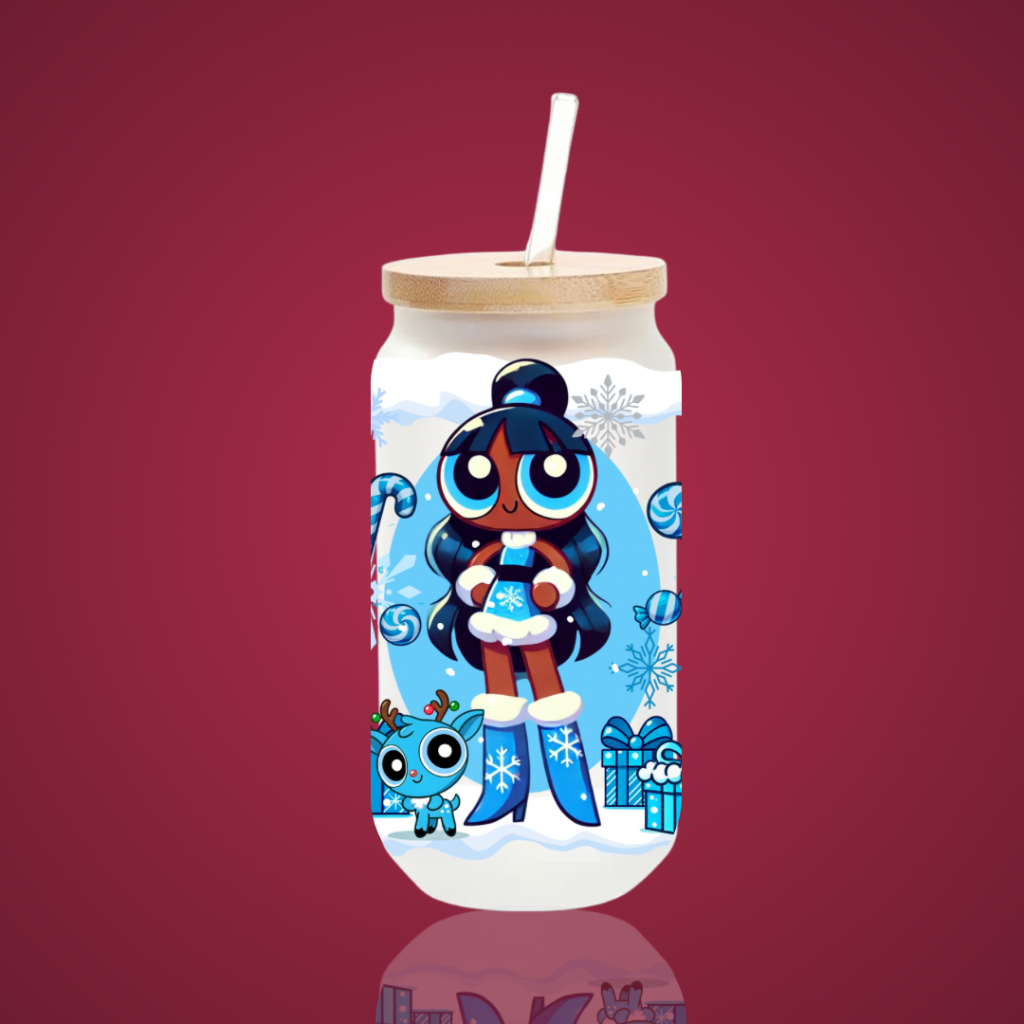 Blue Winter Holiday Powerpuff Girl Glass