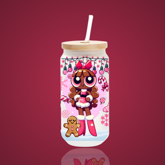 Pink Winter Holiday Powerpuff Girl Glass